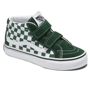 Vans Green and White Checkered Velcro Sneakers